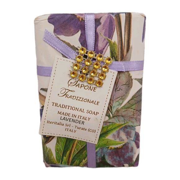 2 Bars of Luxury Italian Soap Lavender Gift Wrapped Jeweled Italy Luxe Spa Bath - Picture 4 of 12